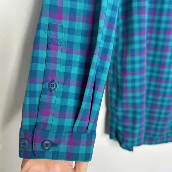 Duluth Flex Sidewinder Shirt Tunic Sz M UPF 30 Plaid Blue Outdoor Hiking - Picture 3 of 10